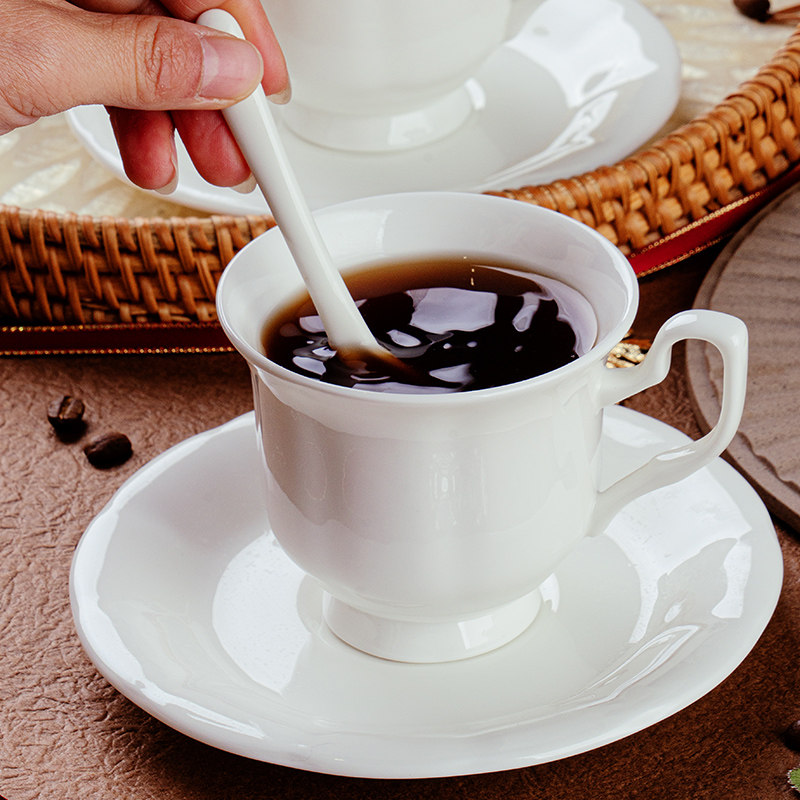 景德镇白色骨瓷咖啡杯碟陶瓷套装高档英式下午茶杯办公室招待家用,餐饮具,咖啡杯,淘宝优惠券,粉丝福利购,淘宝优惠卷