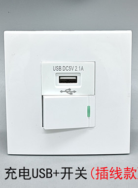 86型USB充电+双控开关插座220V2.1A5V变压手机充电一开双控面板