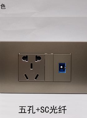 深灰色120型五孔电源SC光纤直插插座二三插10A光钎电脑宽带面板