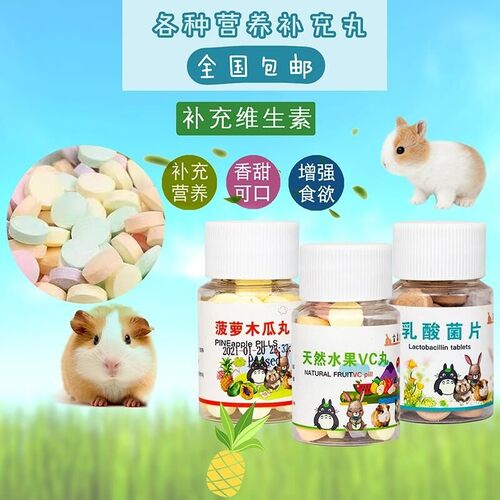 宝莱康荷兰猪豚鼠兔子仓鼠龙猫水果VC丸排毛木瓜丸乳酸菌片50粒