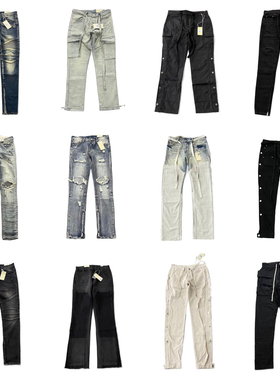 MNML M1 DENIM BLACK 经典黑色破洞修身牛仔裤高街百搭排扣飘带裤