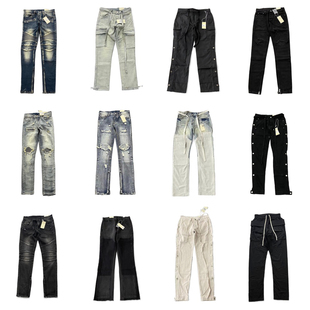 BLACK 高街百搭排扣飘带裤 MNML 牛仔裤 经典 DENIM 黑色破洞修身