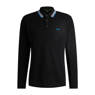 【100%棉 情人节礼物】BOSS博斯 男士撞色LOGO棉质长袖POLO衫