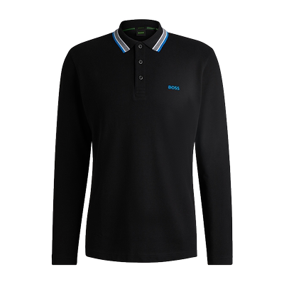 撞色LOGO棉质长袖POLO衫