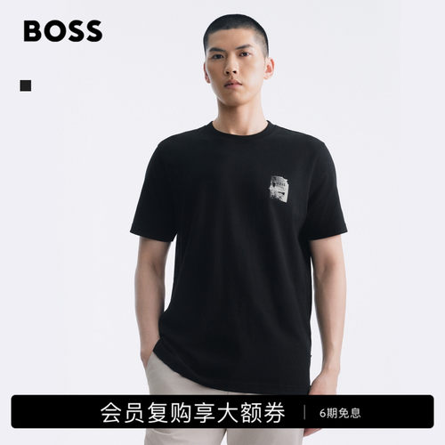 【100%棉】BOSS博斯26夏新款男女休闲通勤艺术图标印花短袖T恤