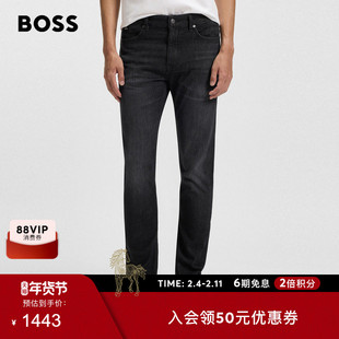 【情人节礼物 直筒复古】BOSS博斯 男士冬黑色牛仔布修身牛仔裤