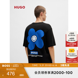 恤 新款 HUGO 100%棉 男士 饰棉质平纹针织 2024夏季 艺术图案装