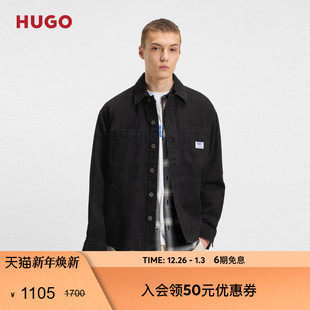 100%棉 黑色硬质牛仔宽松衬衫 HUGO雨果 25秋款 外套 男士