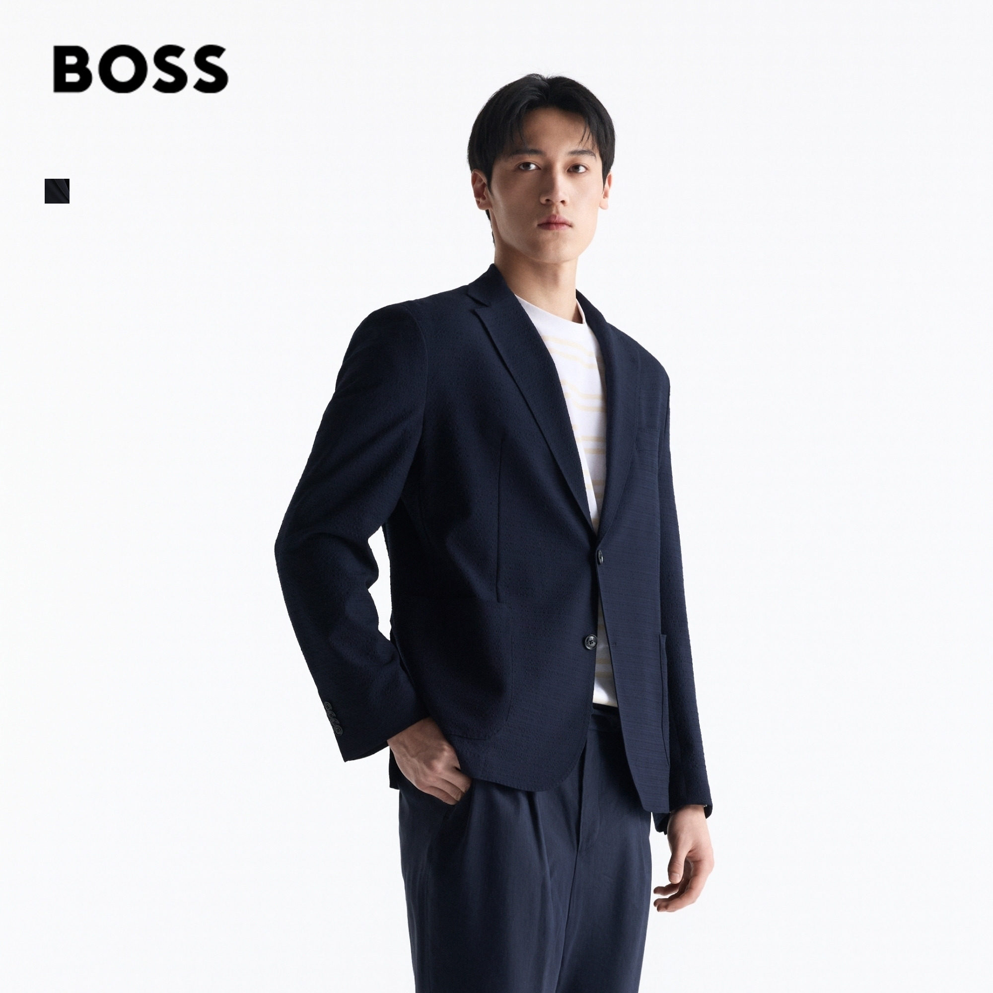 【不粘肤】BOSS博斯 男士弹力泡泡纱面料双开衩修身休闲西装夹克
