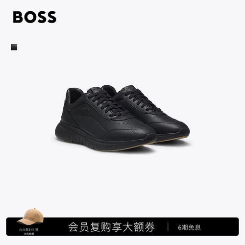 【礼物】BOSS博斯 男士粒面和纯色皮革运动鞋