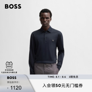饰丝光棉质长袖 男双B交织字母装 100%棉 Polo衫 BOSS博斯
