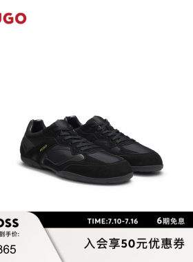 HUGO雨果男26年夏季新款镂空网面混合材质黑白薄底赛车鞋运动鞋