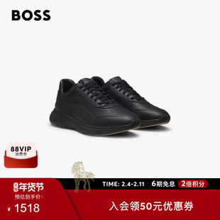 【情人节礼物】BOSS博斯 男士冬款粒面和纯色皮革运动鞋
