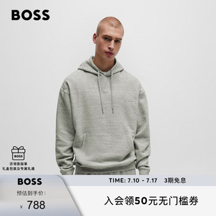 HUGO 刺绣棉质混纺连帽休闲卫衣 BOSS雨果博斯男士