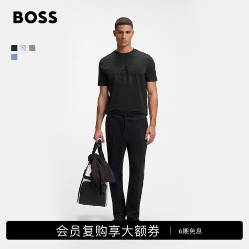 BOSS博斯26夏新款男女棉质网球艺术图案Logo平纹针织多色短袖T恤