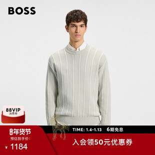 BOSS博斯 男士25年秋季新款复古休闲风罗纹设计棉质毛衣