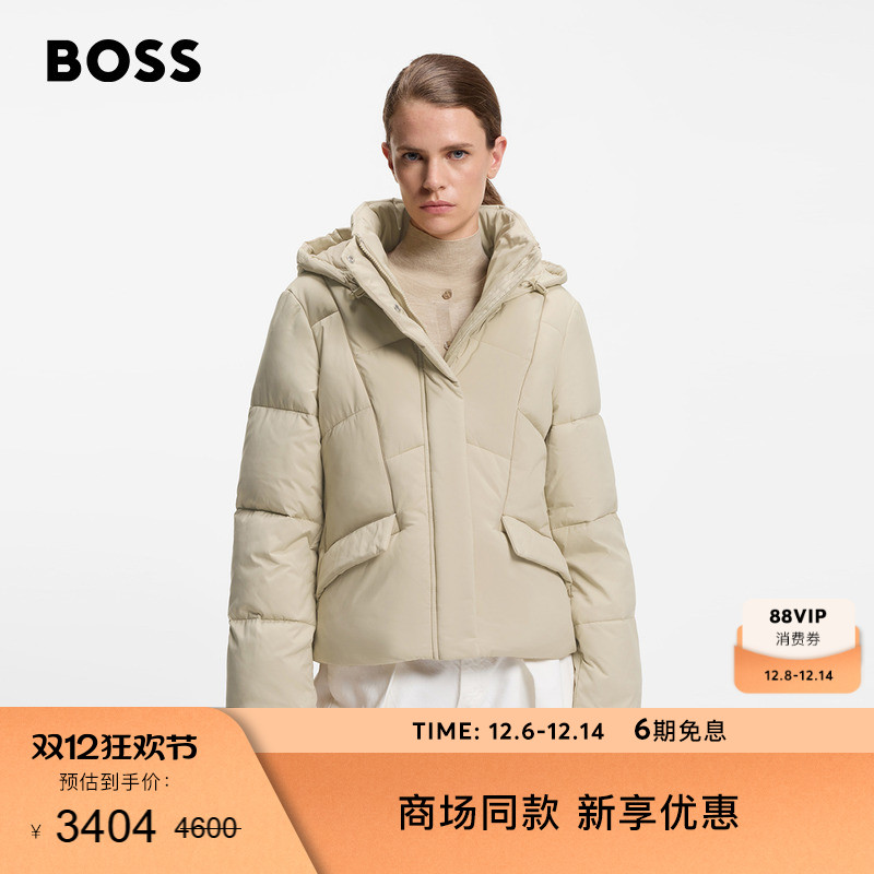 【短款棉服】BOSS博斯 女士25年冬季新款滚边细节连帽夹克棉衣