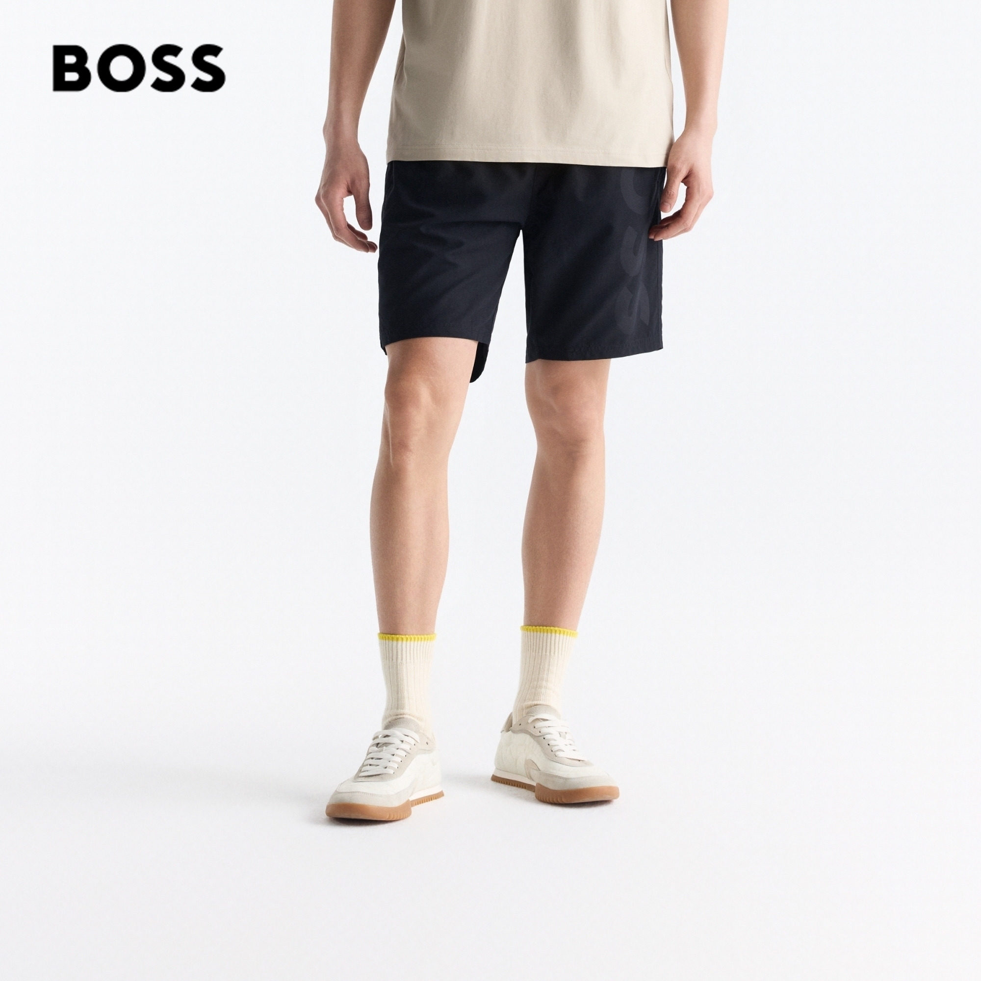 BOSS博斯 男士运动风游泳暗纹Logo松紧系带跑步网球全衬里短裤