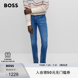 男经典 蓝色羊绒质感中腰时尚 BOSS博斯 款 休闲修身 牛仔裤