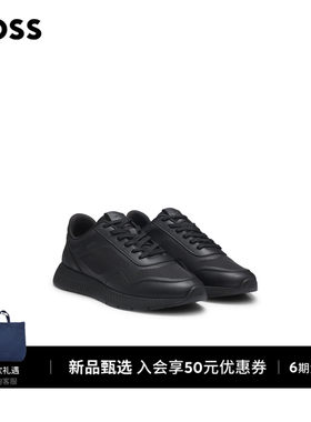 BOSS博斯 男士26年冬季新款纯黑齿纹外底混合材质厚底运动鞋
