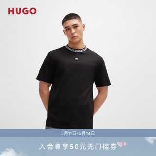 【休闲潮流 100%棉】HUGO男士24夏季新款链条印花宽松圆领短袖T恤