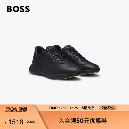 【圣诞节礼物】BOSS博斯 男士25年冬季新款粒面和纯色皮革运动鞋