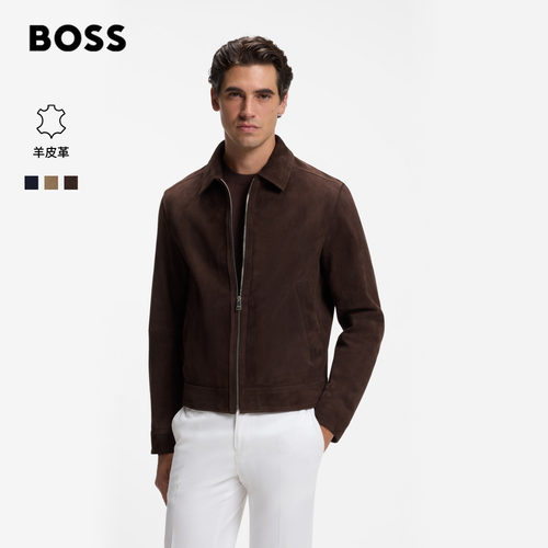 【头层羊皮革】BOSS博斯 男士26冬新款商务休闲真皮皮衣夹克外套