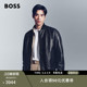 BOSS博斯 棒球领 纹理皮革皮衣夹克 羊皮革
