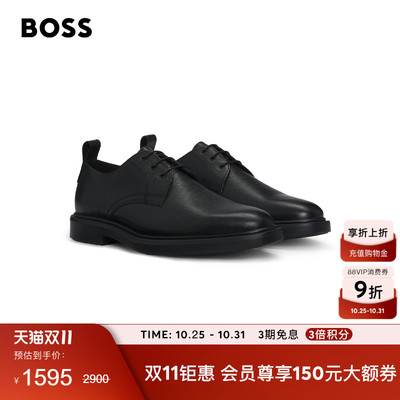 【线上天猫专享 德比鞋】BOSS博斯 男士金属孔眼印花皮革德比鞋