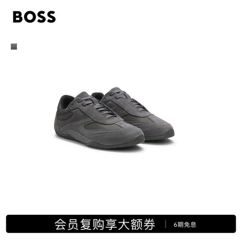 【礼物】BOSS博斯 男士26春季新款纹理饰边绒面运动休闲鞋