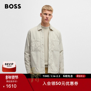 【长袖衬衫】BOSS博斯 男士褶皱面料轻盈填充宽松版型外套衬衫