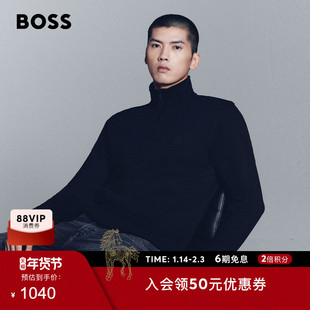【100%棉】BOSS博斯 男士秋款棉质毛巾布拉链领卫衣