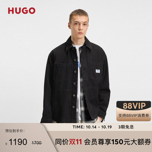 100%棉 黑色硬质牛仔宽松衬衫 HUGO雨果 25秋款 外套 男士