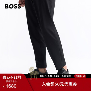 【情人节礼物 皮革运动鞋】BOSS博斯 男士徽标点缀系带皮革运动鞋