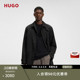 HUGO雨果 单排扣隐形门襟黑色风衣外套 男士