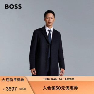 商务风长款 男士 BOSS博斯 羊毛羊绒混纺羊毛大衣外套 90%羊毛