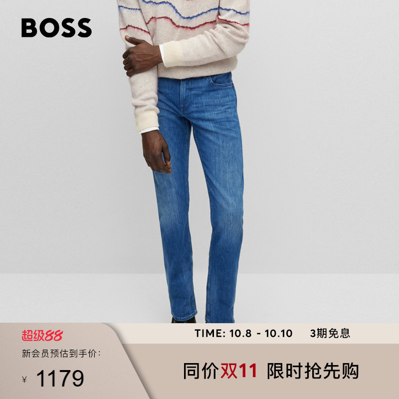 BOSS博斯 男经典款蓝色羊绒质感中腰时尚休闲修身牛仔裤