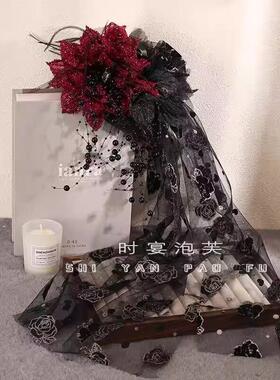 秋冬爆款玫瑰刺绣羽毛流苏抓夹