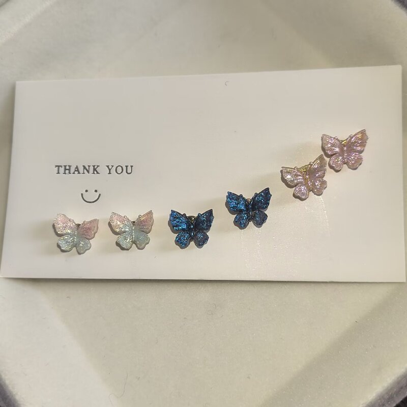 超仙立体蝴蝶树脂小耳钉幽兰彩色简约小巧精致网红防过敏耳环耳夹
