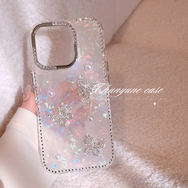 珍珠蝴蝶贝壳纹适用于苹果手机壳