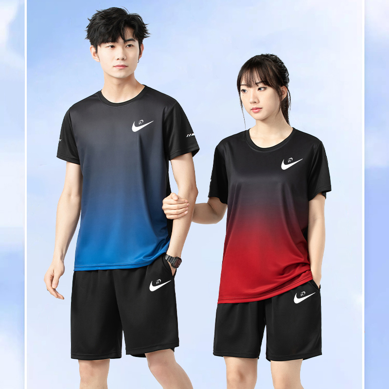 NK品牌运动服套装女2024新款夏季休闲跑步打球健身短袖短裤两件套