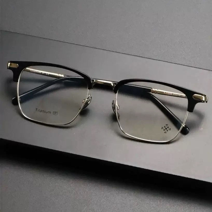 T-17049时尚男士痞帅休闲复古纯钛眉毛半框眼镜框批发大脸可配镜