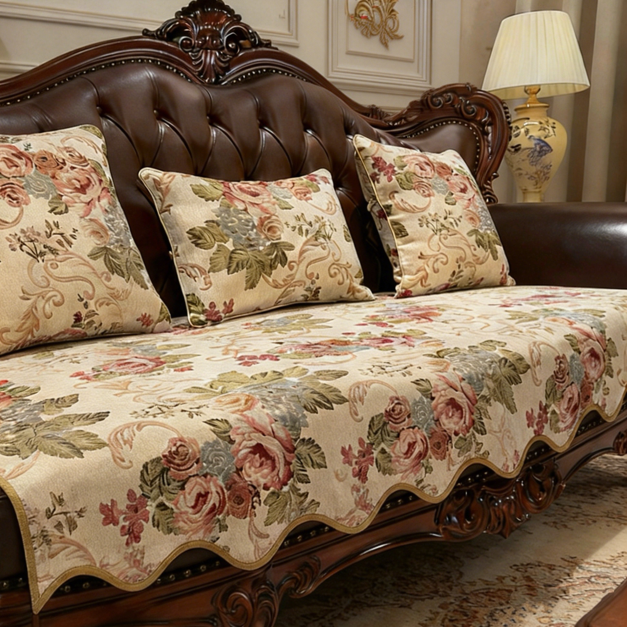 欧式沙发垫高级感雪尼尔皮沙发防滑四季通用美式布艺坐垫套定做