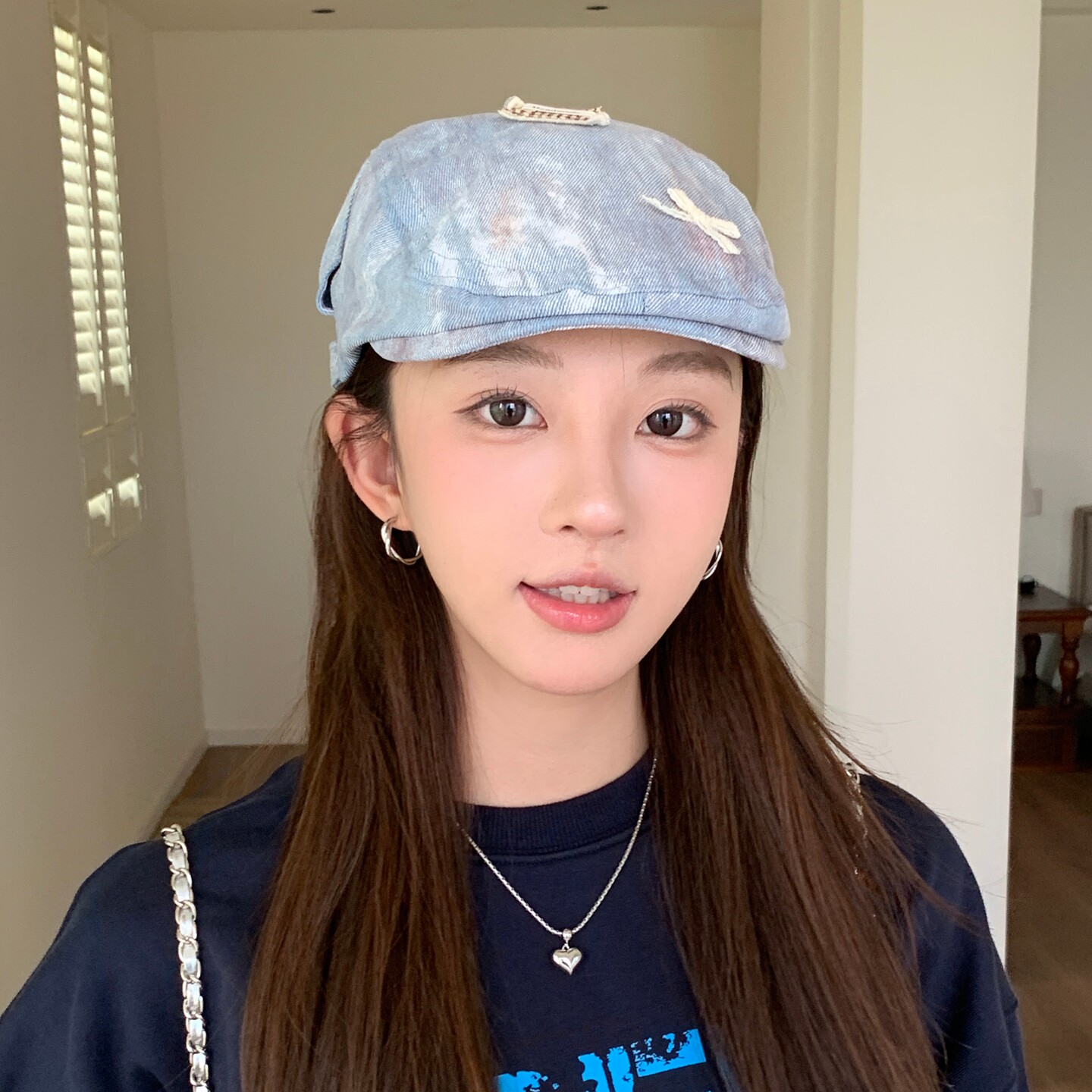 复古英伦风蝴蝶结贝雷帽女百搭做旧牛仔前进帽时尚甜美可爱帽子潮