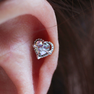 胖胖十字爱心耳骨钉韩国产迷你原创AB彩钻0.8mm桃心耳钉心形耳环