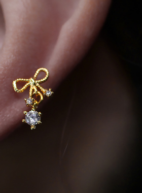 洛可可法式复古宫廷韩国耳骨钉女轻奢小众设计感蝴蝶结耳钉耳骨环