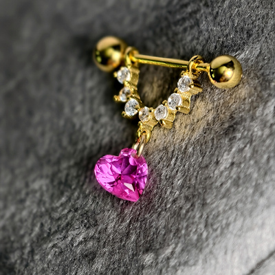 92银粉色闪钻爱心耳骨钉