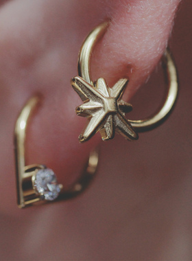 FLAT穿刺耳环1.2mm芒星耳骨环ROOK耳圈女北极星边缘独特耳骨钉