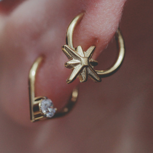 FLAT穿刺耳环1.2mm芒星耳骨环ROOK耳圈女北极星边缘独特耳骨钉