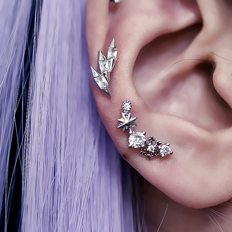 超闪锆石雪花羽翼天使翅膀耳骨钉
